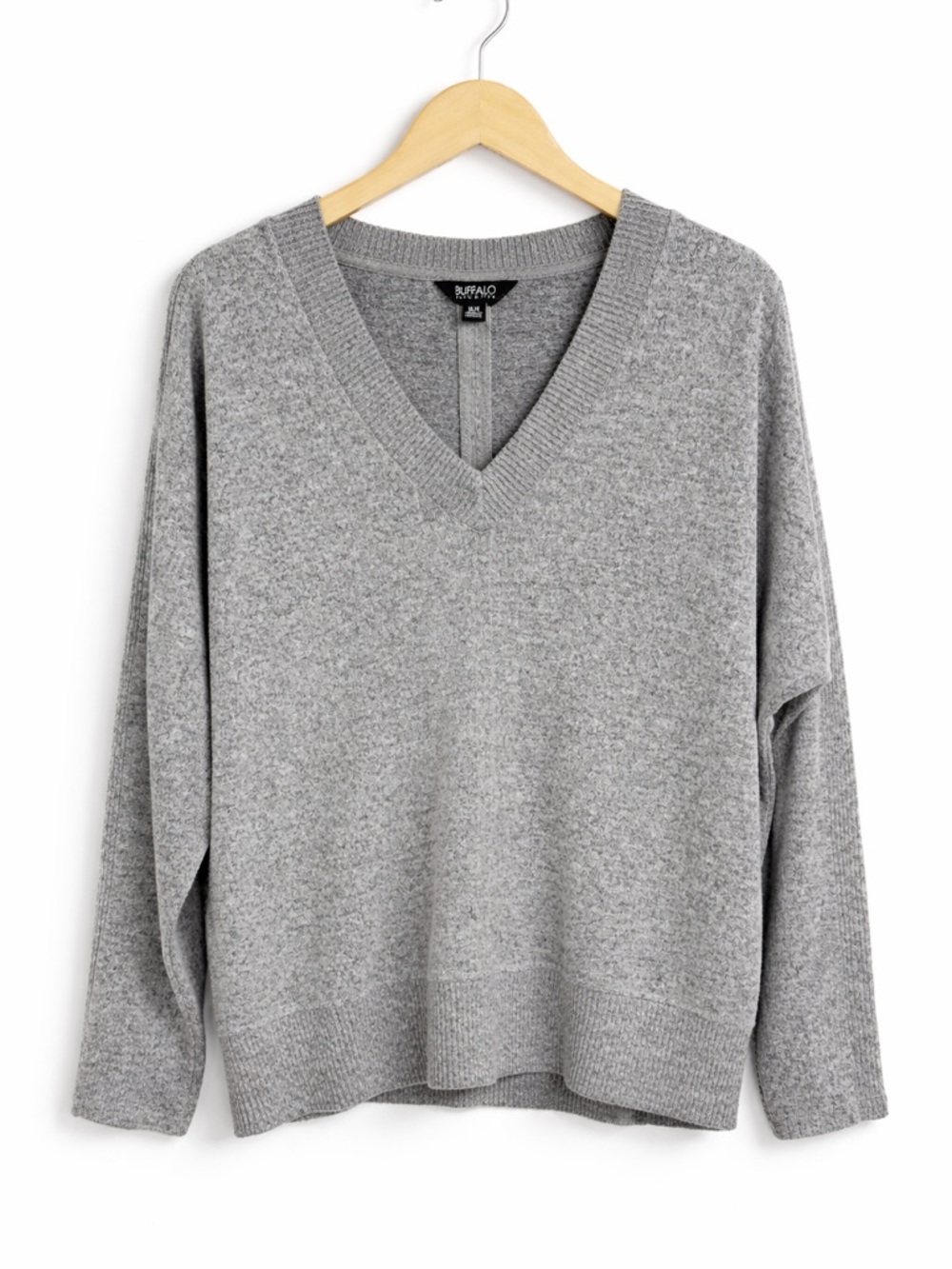 Buffalo David Bitton Women's Gray V Neck Sweater M Soft Knit Casual